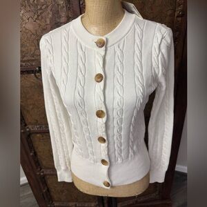 Tuckernuck‎ Women's Cable Knit Cardigan Sweater - White XS